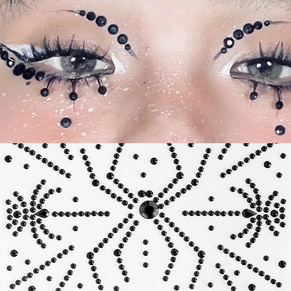 Halloween Face Diamond Gem Sticker 5D Red Purple Rhinestone Tattoo Eyeshadow Stickers Fo Festiv