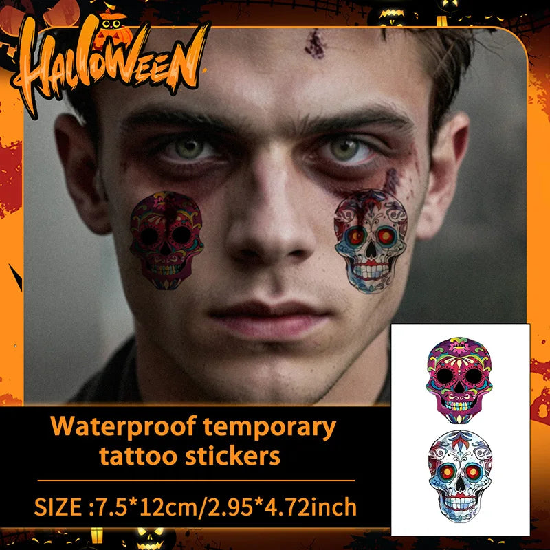 Halloween Spooky Sugar Skull Makeup, Temporary Tattoo Stickers, For Parties and Halloween Role-