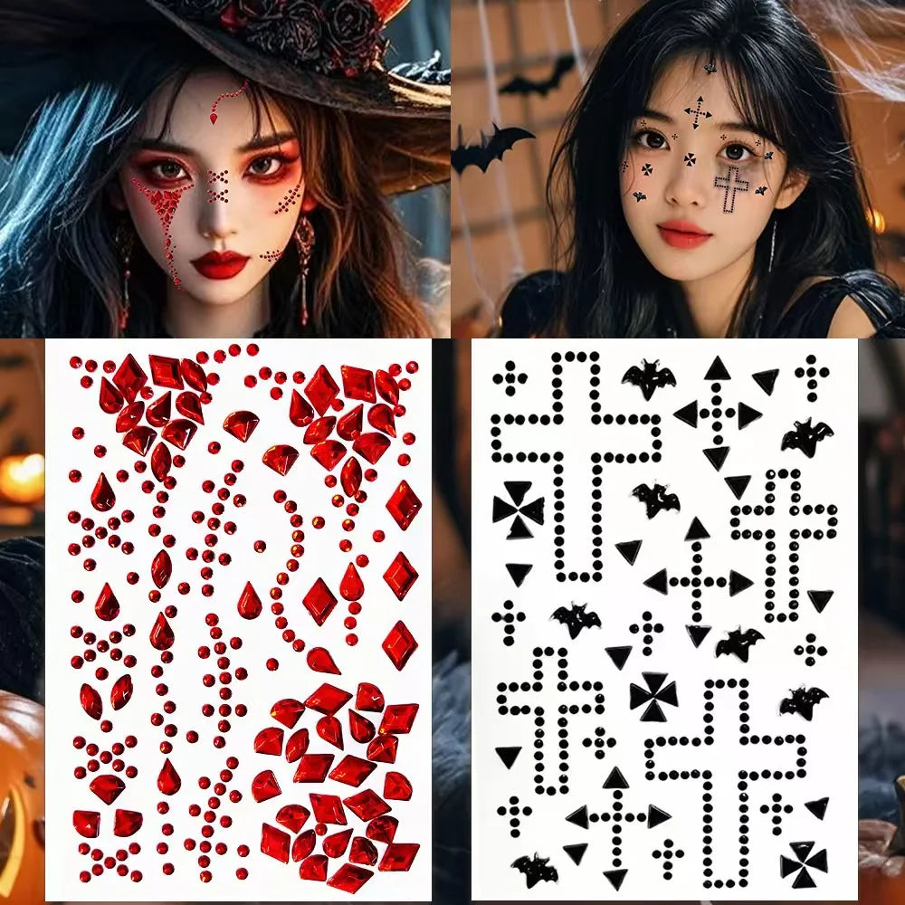 Halloween Face Stickers Red Black Sparkling Diamonds – HSÈRA