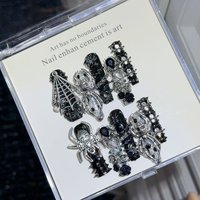 Halloween gothic skull and spider press on nails