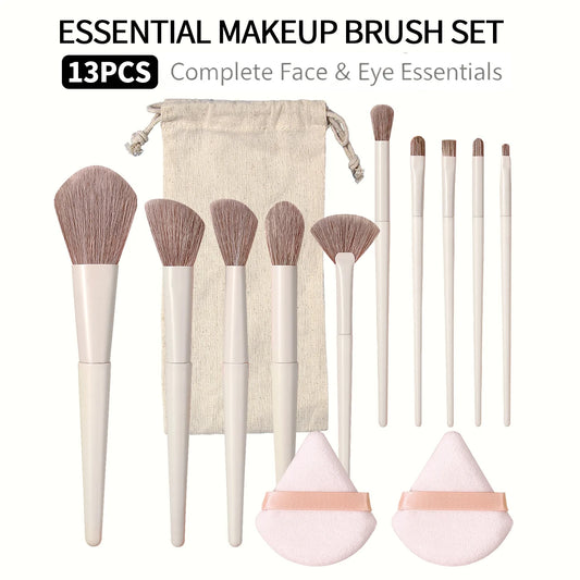 Makeup Brush & Powder Puff Set with Storage Bag