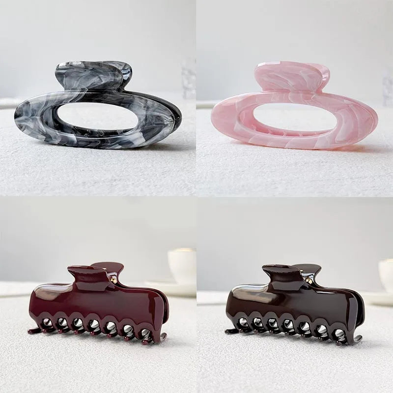 Oval Marble-Effect Hair Claw Clip