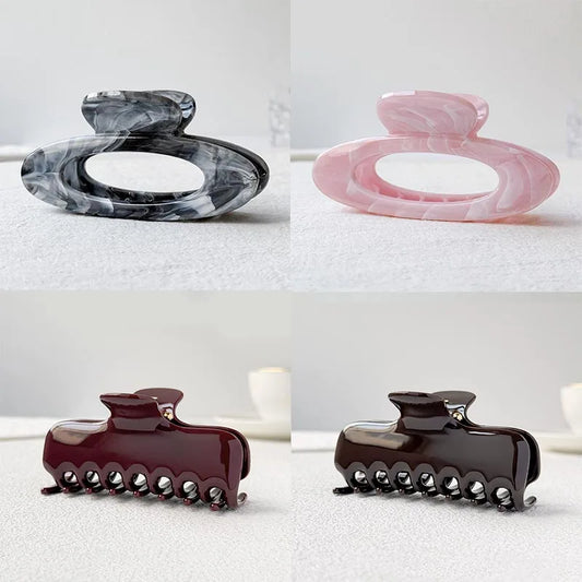 Oval Marble-Effect Hair Claw Clip